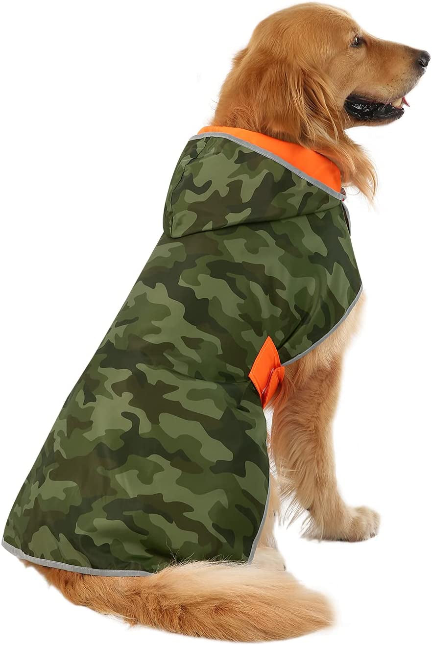 Reversible Dog Raincoat Hooded Slicker Poncho Rain Coat Jacket for Small Medium Large Dogs Camo Orange - L