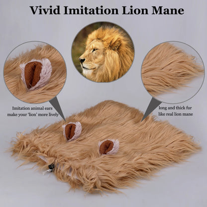 Lion Mane Wig for Dogs, Funny Pet Cat Costumes for Halloween Christmas, Furry Dog Clothing Accessories (Size L, Coffee)